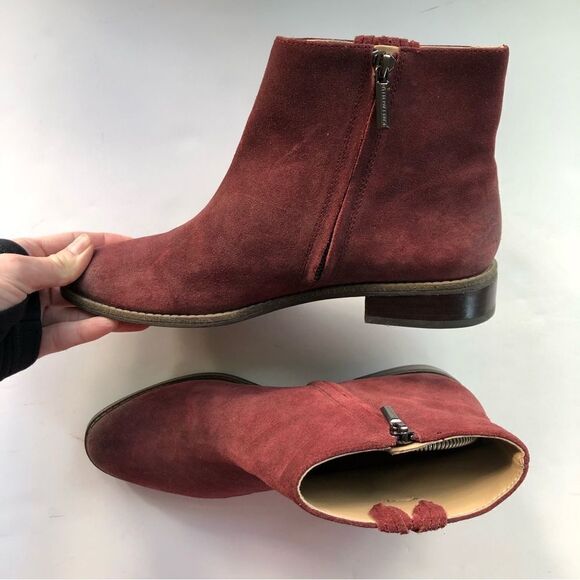 Karl Lagerfeld Paris Burgundy‎ Suede Fringe Ankle Booties Size 7.5 - Picture 4 of 10